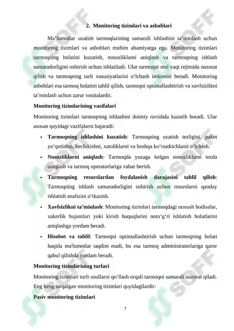 Ma’lumotlar uzatish tarmoqlari va monitoring 7