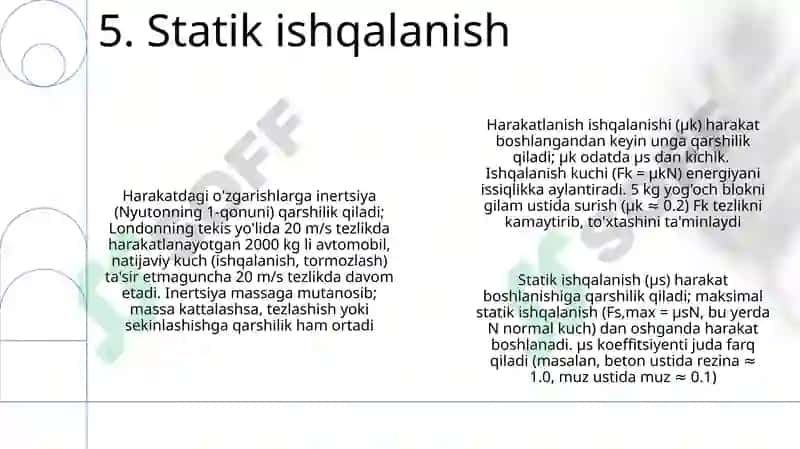 Ishqalanish va inersiya kuchlari 7