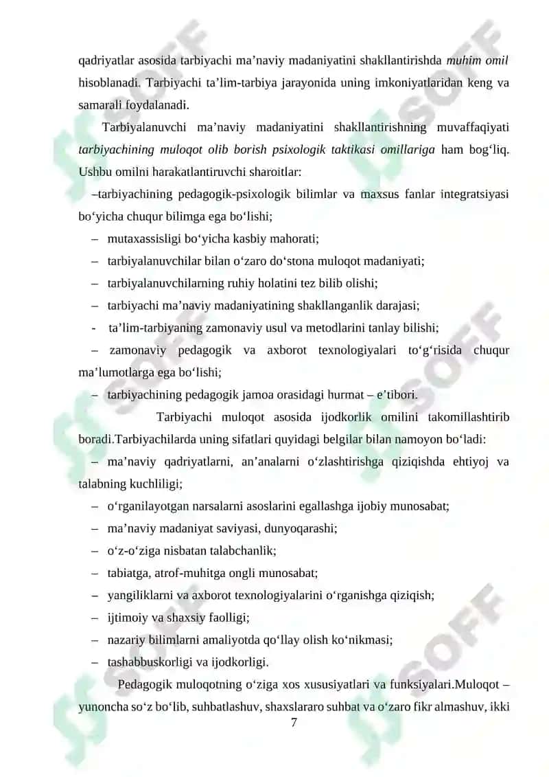 MULOQOT ASOSIDA MA'NAVIY MADANIYATNI SHAKLLANTIRISH 7