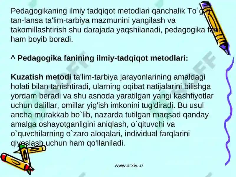 Pedagogika fanining ilmiy-tadgiqot metodlari 7