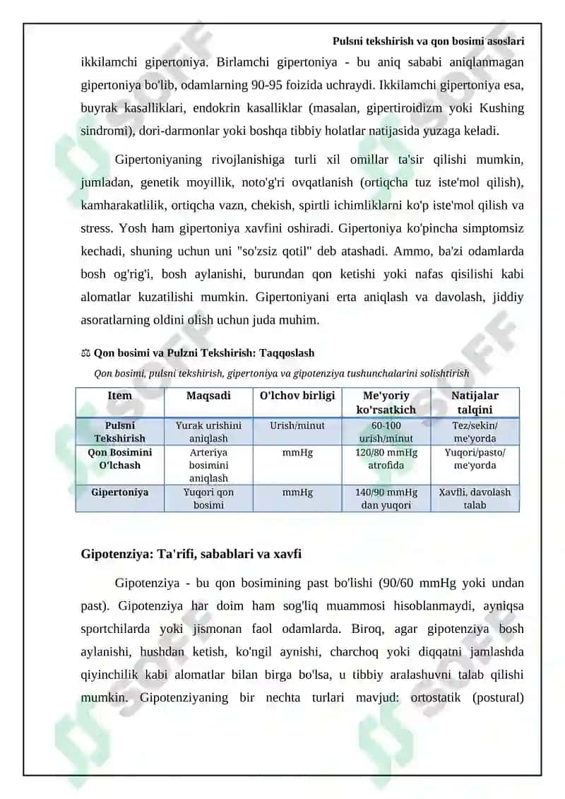 Pulsni tekshirish va qon bosimi asoslari 7