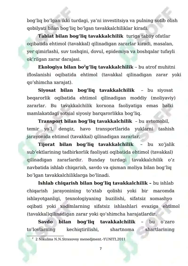 Tavakkalchilikni pasaytirishda sug’urtaning ahamiyati 7
