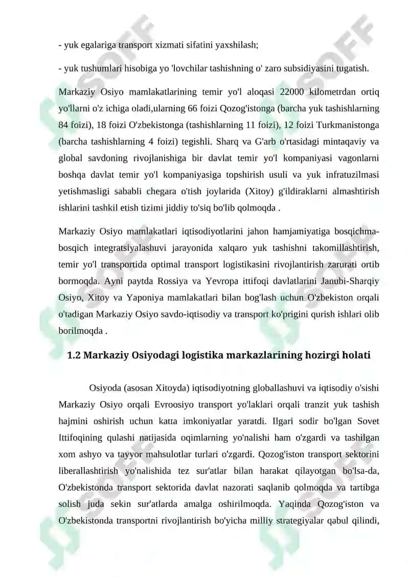 MARKAZIY OSIYO VA UZOQ XORIJIY MAMLAKATLARDA TRANSPORT SANOATINING HOZIRGI HOLATI VA RIVOJLANISH ISTIQBOLLARI 7