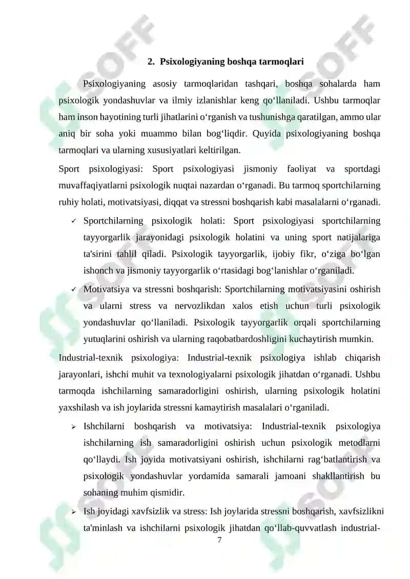 Psixologiya tarmoqlari 7