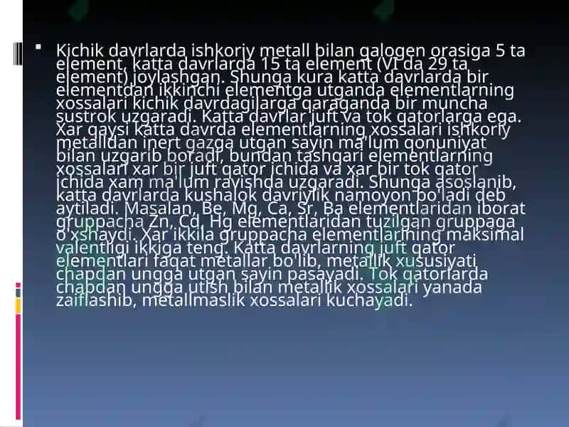 Atomlarning davriy va davriy bo'lmagan xossalari 7