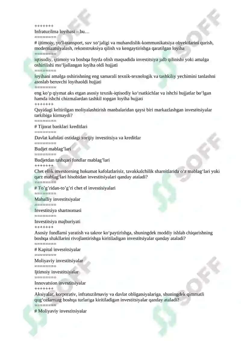 “INVESTITSIYA” FANIDAN TESTLAR 7