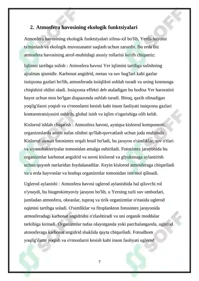 ATMOSFERA HAVOSINING EKOLOGIK FUNKSIYASI 7