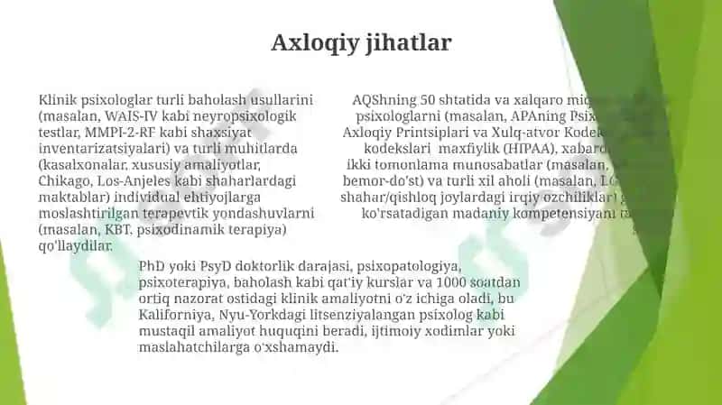 Klinik psixolog kasbining uziga xos xususiyatlari 7
