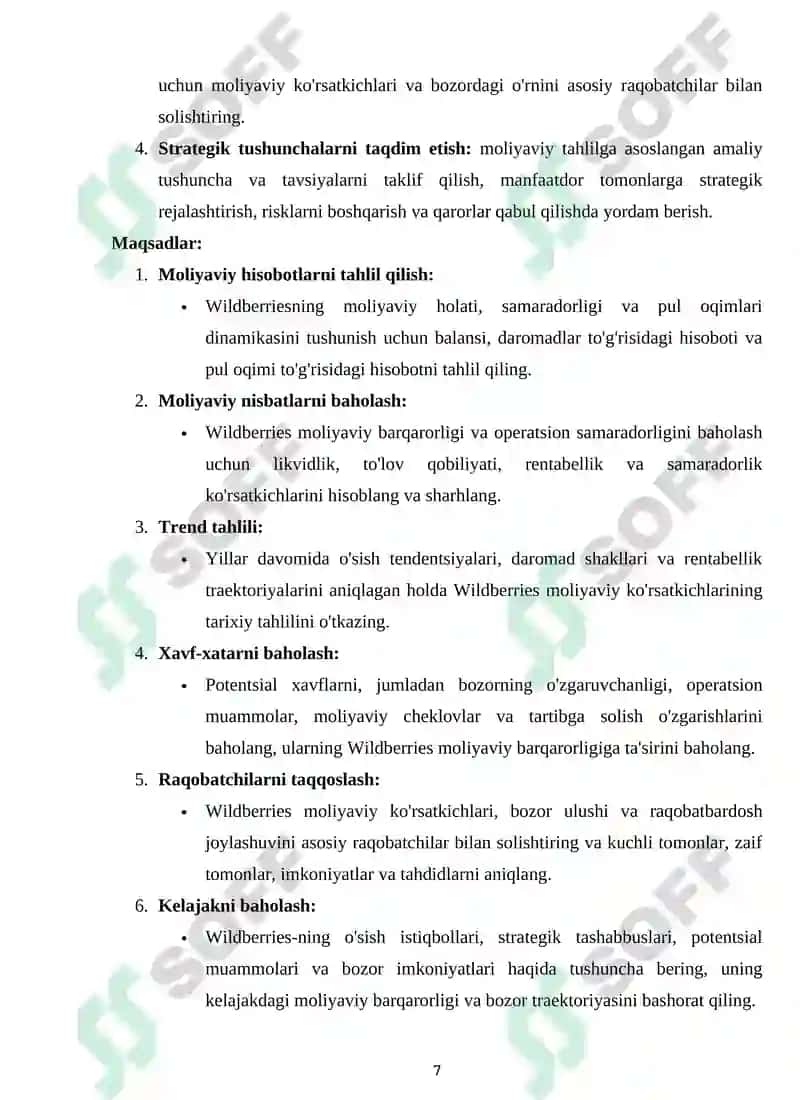 "WILDBERRIES" MARKET MARKETPLEYSINING MOLIYAVIY BARQARORLIK TAHLILI 7