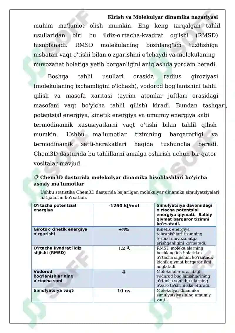 Chem3D dasturida molekuyar dinamikani hisoblash 7