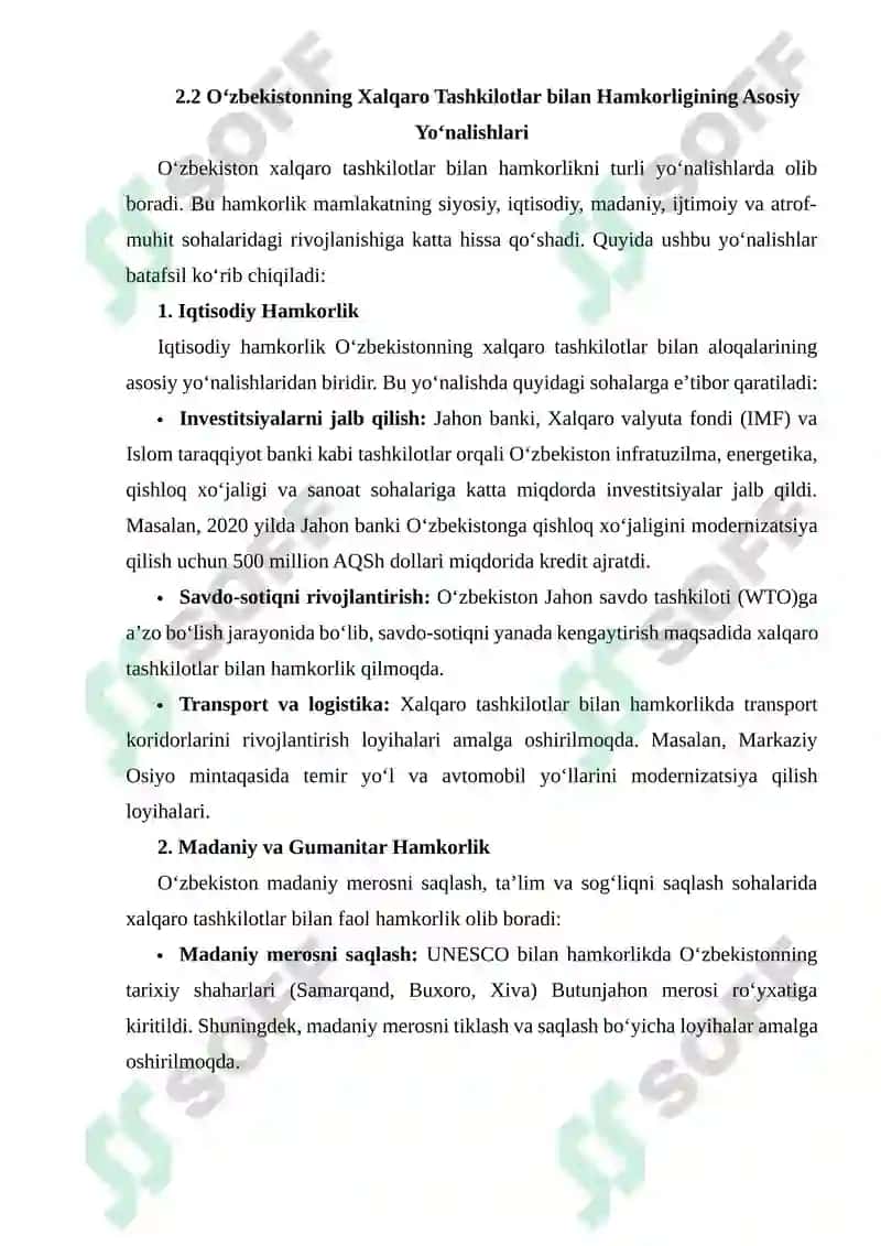 O'ZBEKISTONNING XALQARO TASHKILOTLAR BILAN ALOQALARI 7