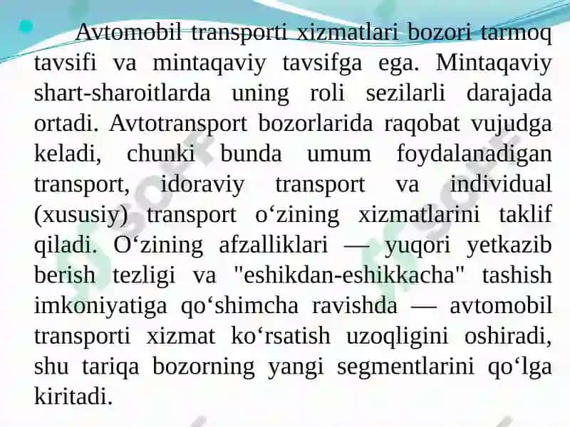 Transport Xarajatlari va Tariflari 7