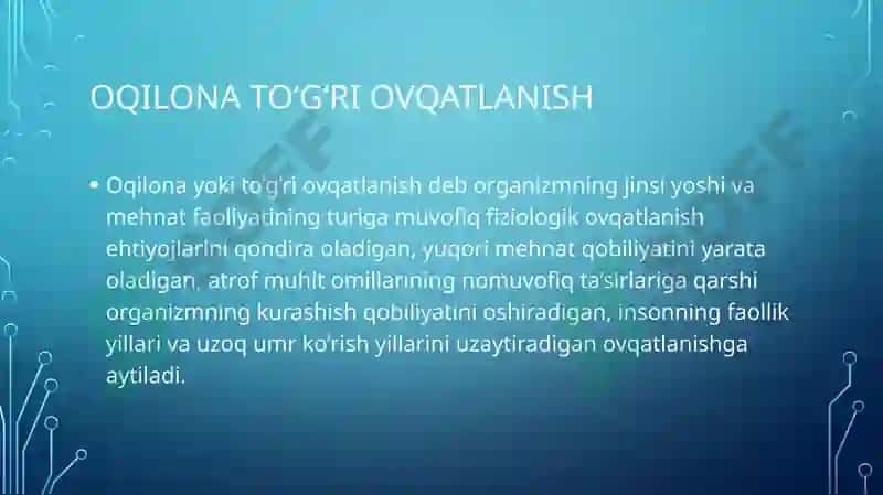 Shaxsiy Ovqatlanishning adekvatligini tekshirish 7