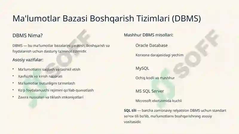 Ma'lumotlar Bazasi Shakllantirish Texnologiyalari 7