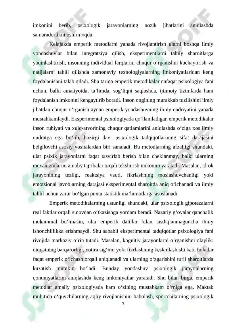 Eksperimental psixologiyada emperik metodikalarning yutuq va kamchiliklari. 7