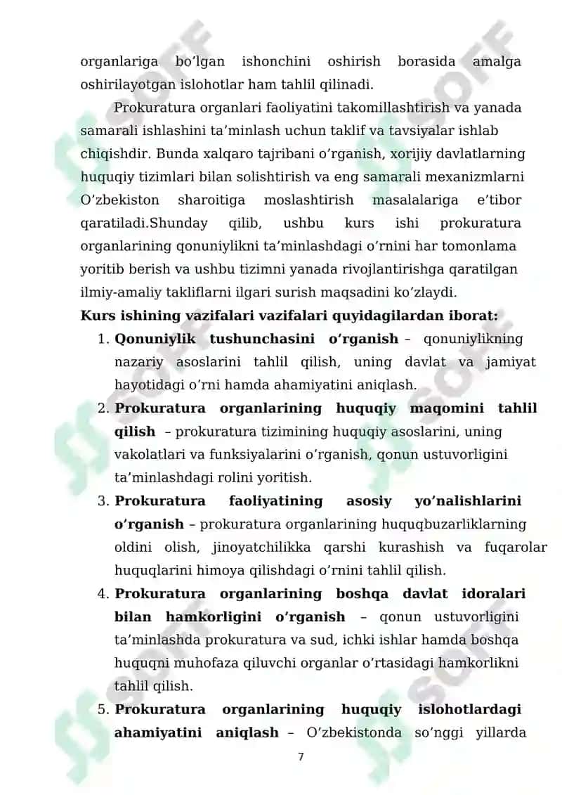 QONUNIYLIKNI TA’MINLASHDA PROKRATURA ORGANLARINING FAOLIYATI 7