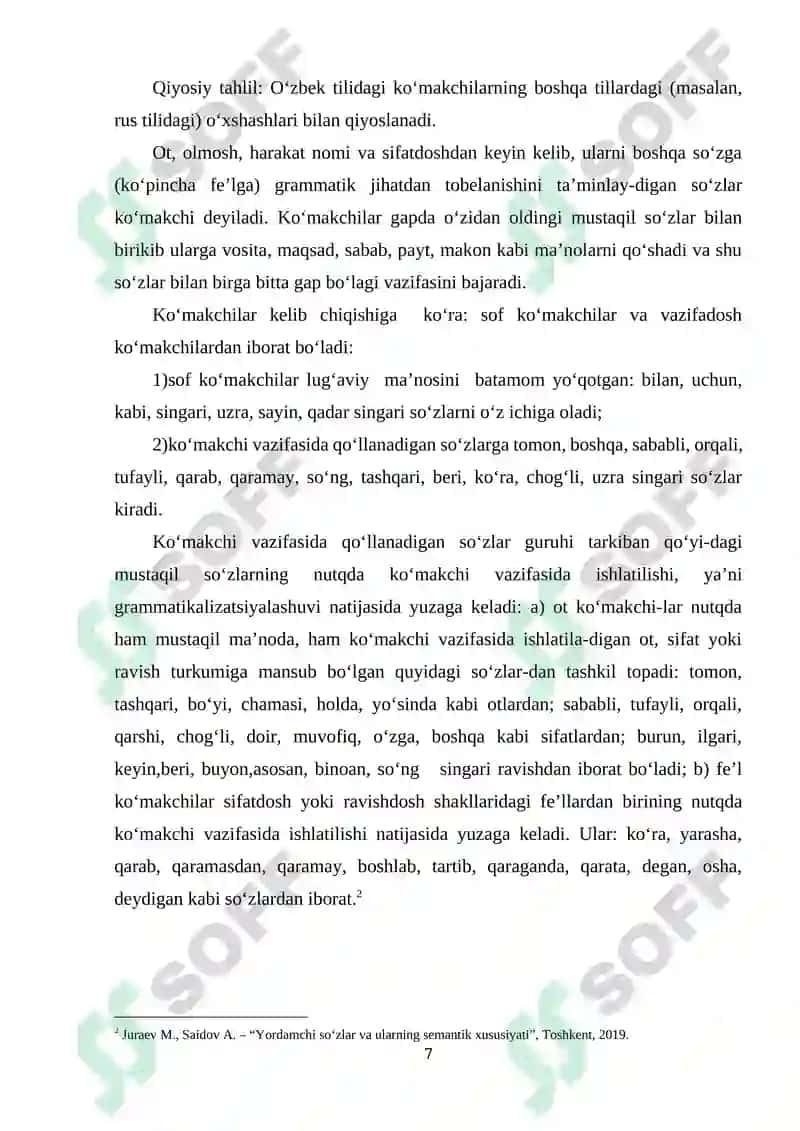 KOʻMAKCHILAR VA ULARNING SEMANTIK XUSUSIYATI 7