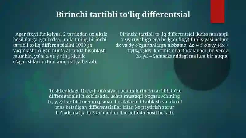 Yuqori Tartibli Qisman Hosila va Differentsiallar 7