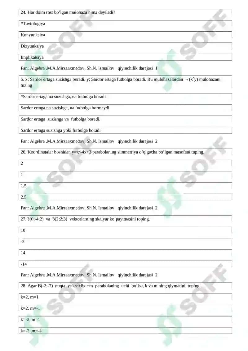10-sinf matematika 200 ta test 7