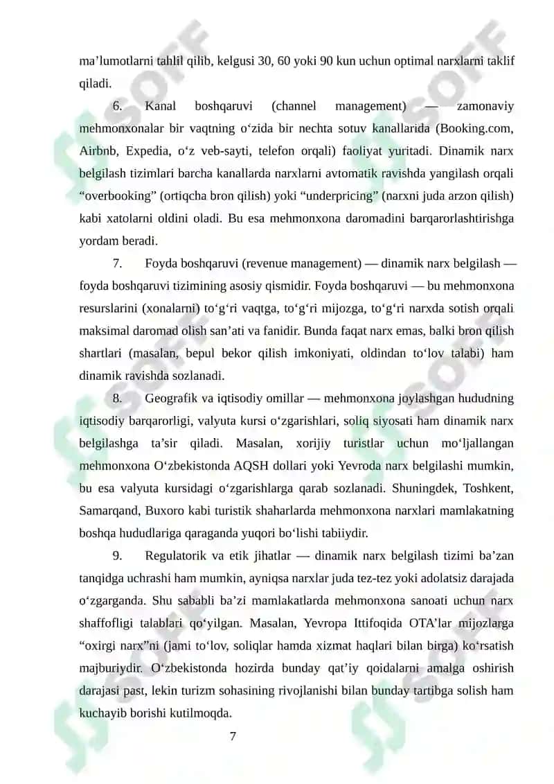 “DINAMIK NARX BELGILASH (DYNAMIC PRICING) TIZIMI: MEHMONXONALAR MISOLIDA” 7