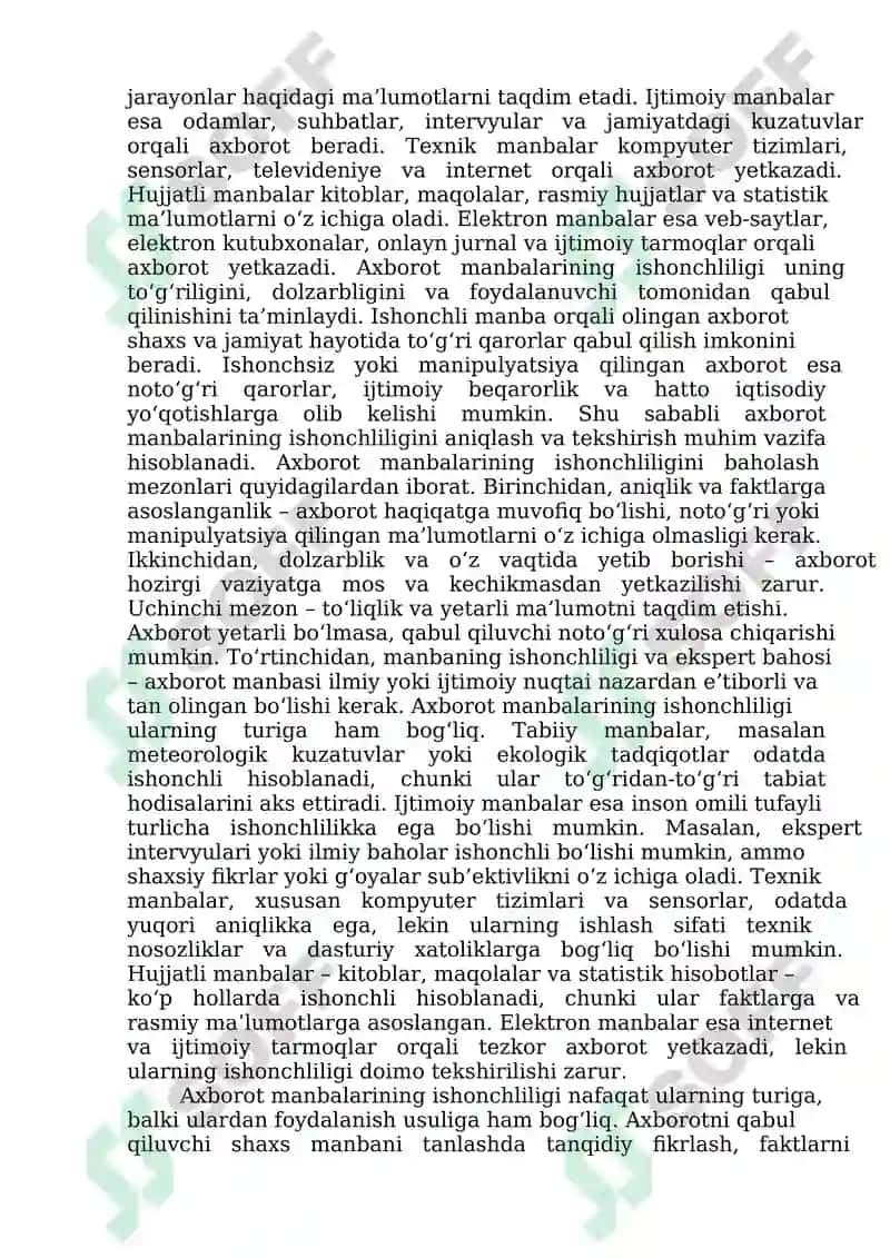 AXBOROT TURLARI VA ISHONCHLILIGI 8