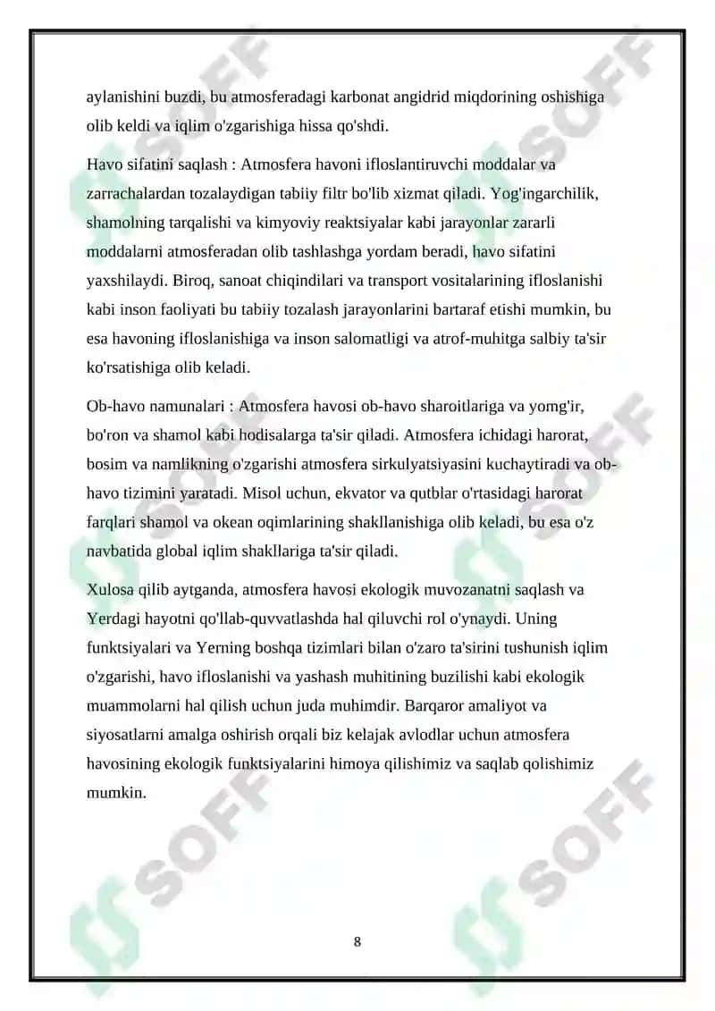 ATMOSFERA HAVOSINING EKOLOGIK FUNKSIYASI 8