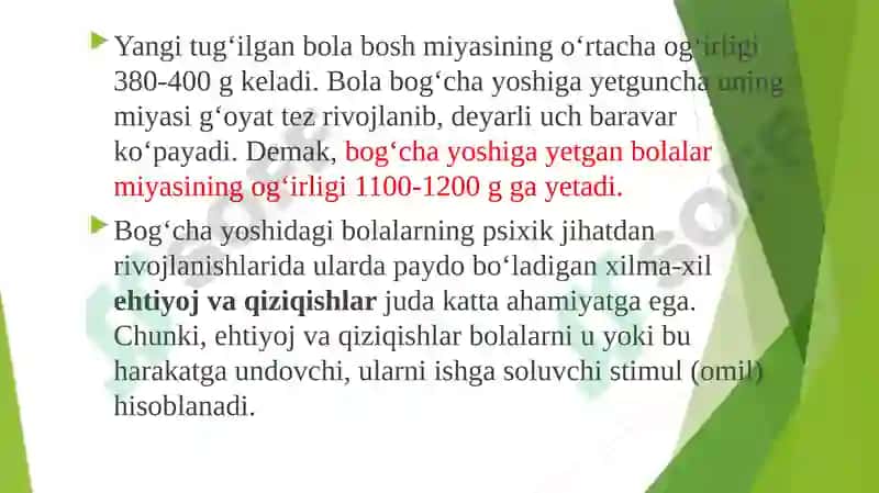 MAKTABGACHAYOSH DAVRIDA PSIXIKRIVOJLANISHXUSUSIYATLARI 8