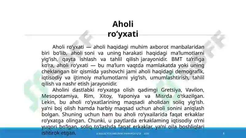 DEMOGRAFIK JARAYONLARNI O’RGANISH MANBALARI 8