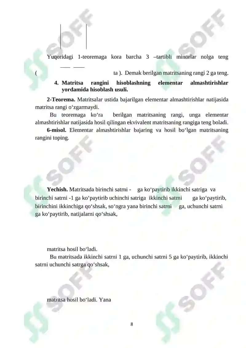 Matritsa rangi. Teskari matritsa 8