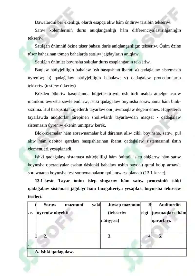 Kárxanada óndiris qárejetleri auditin ótkeriwdi rejelestiriw 8
