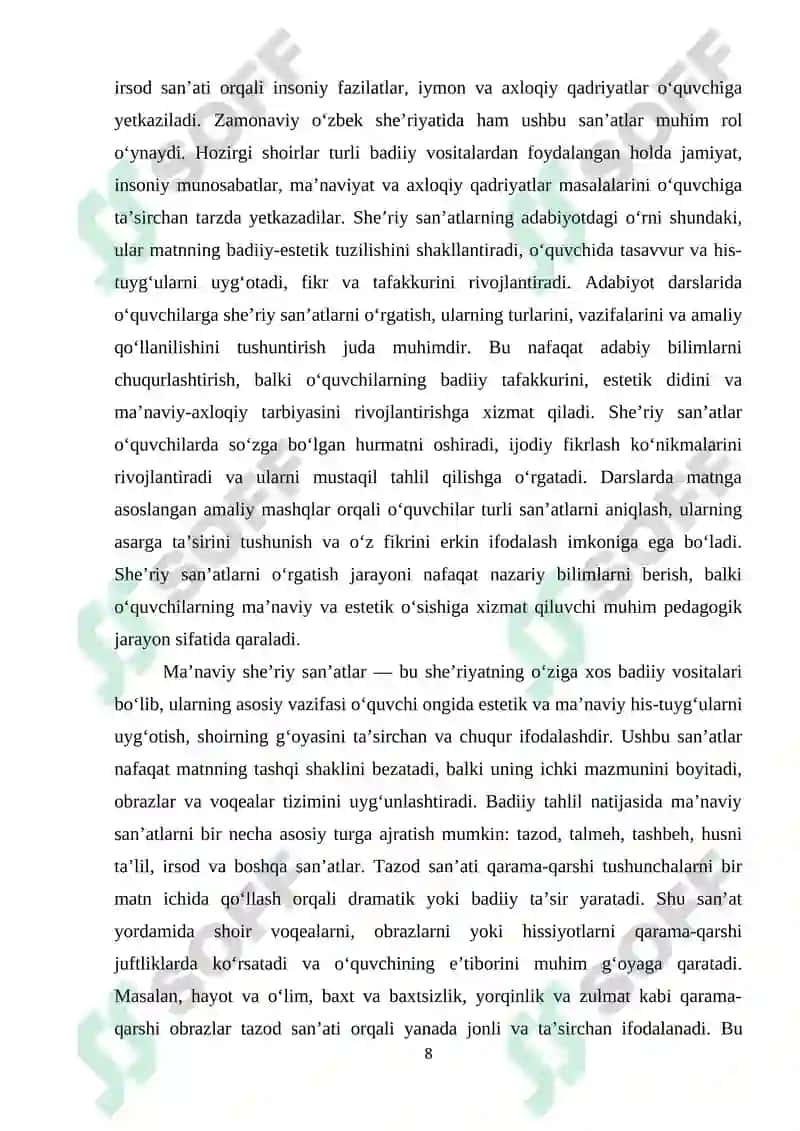Adabiyot darslarida ma'naviy she'riy san'atlarni o'rganish 8