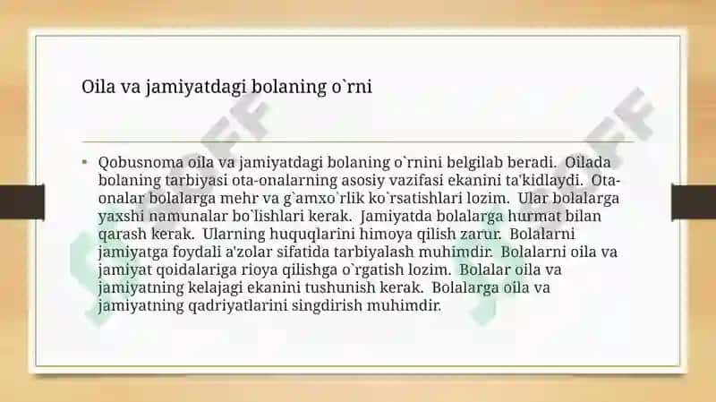 Qobusnoma asaridabolalartaʼlimtarbiyasigaoid qarashlar 8