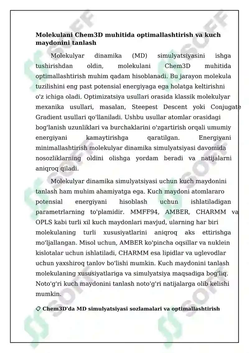 Chem3D dasturida molekuyar dinamikani hisoblash 8