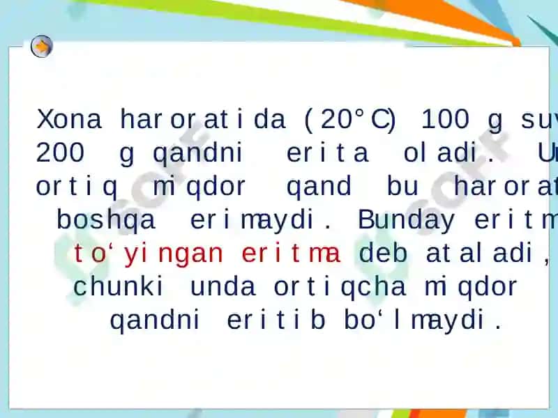 Eritmalar va ularning konsentratsiyalari haqida tushuncha 8
