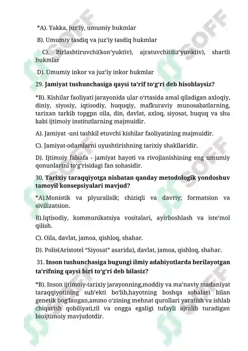 Falsafa fanidan 1-kurs talabalari uchun test savollari 8