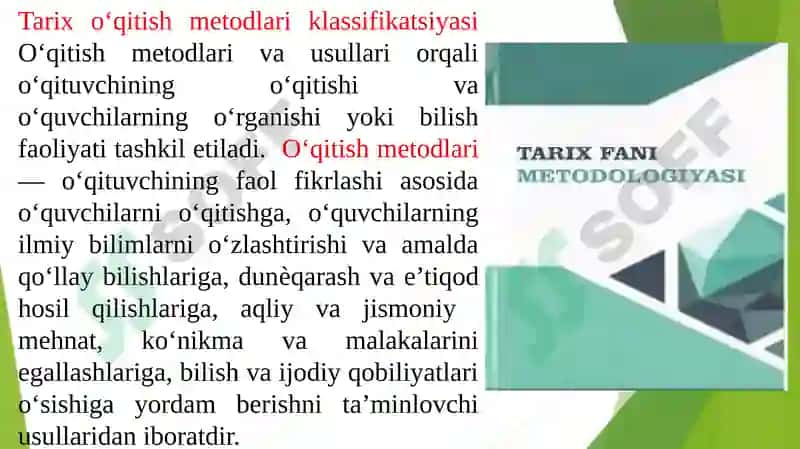 Tarixo‘qitishning metodlari va ularning klassifikatsiyasi 8