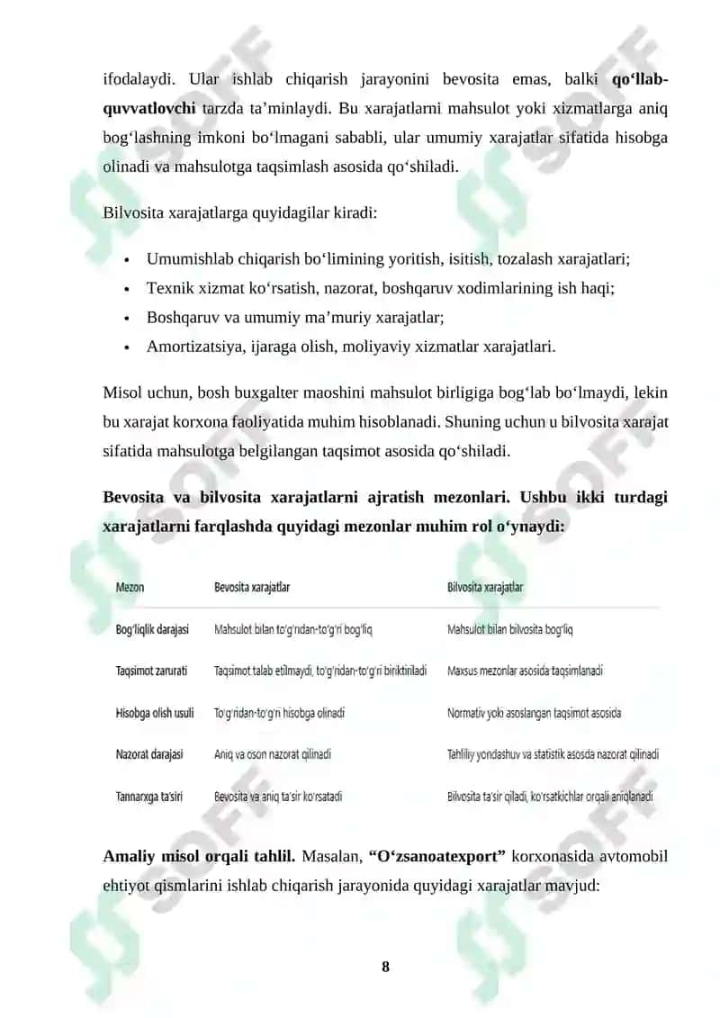 Bilvosita xarajatlar hisobi 8