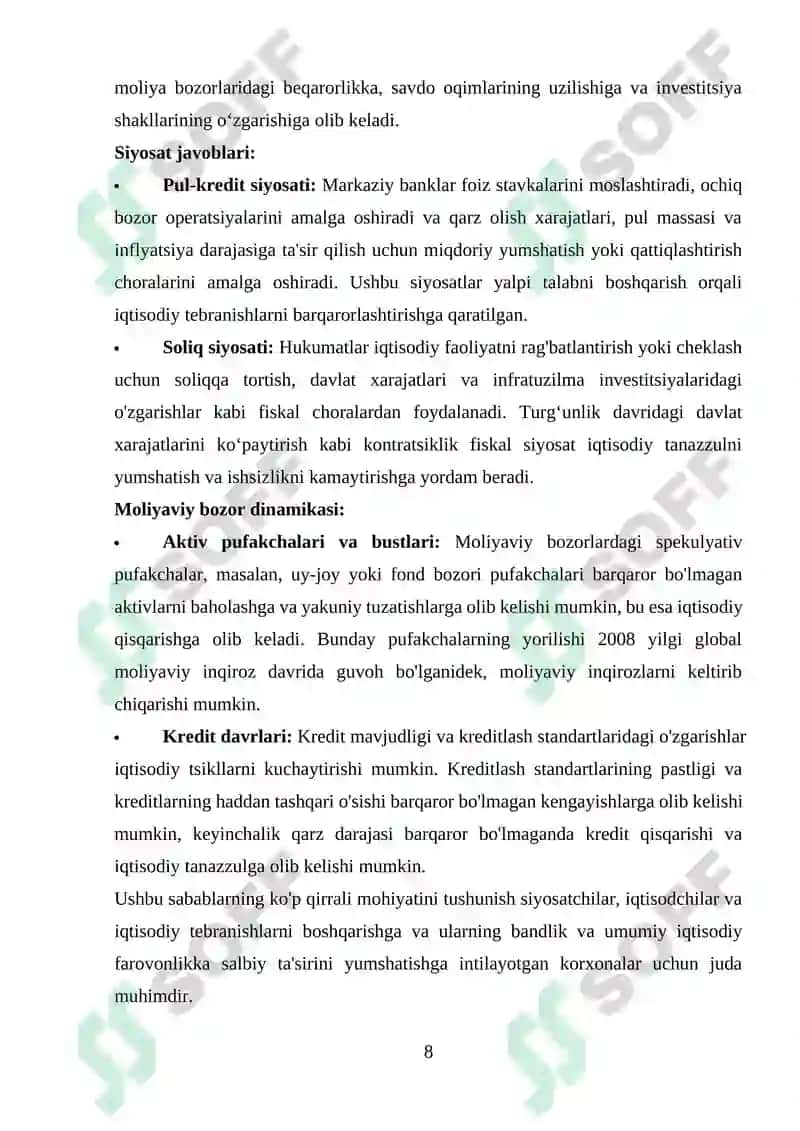 IQTISODIY TEBRANISHLAR. ISHSIZLIK 8