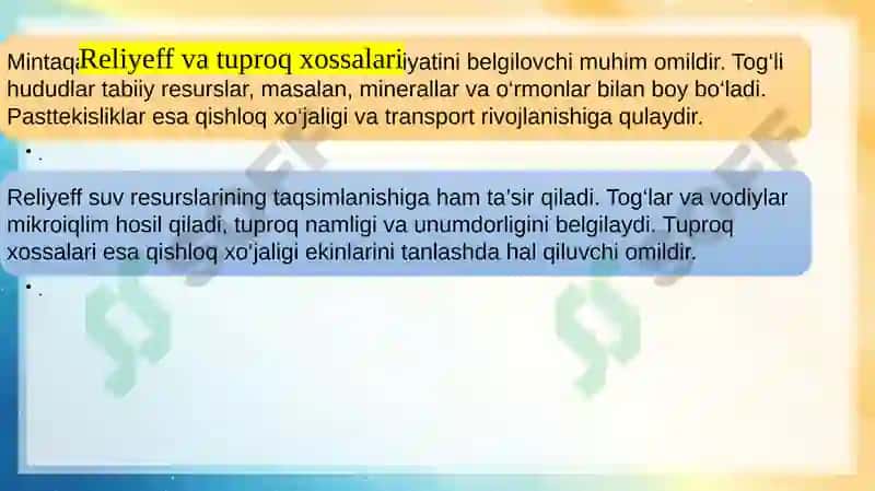 Mavzu: Mintaqaning tabiy resurslar holati 8