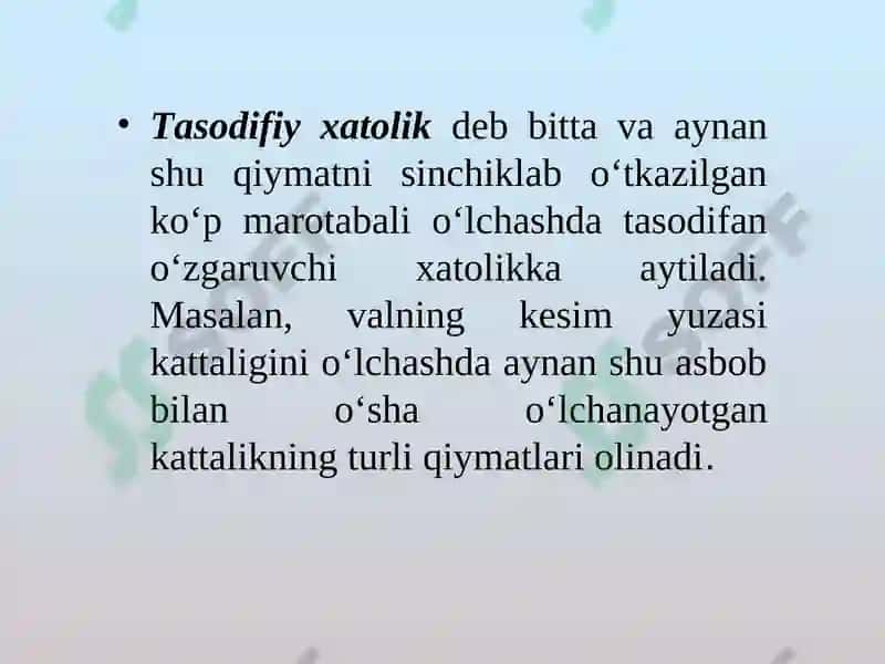 O’lchash xatoliklari va noaniqlik 8