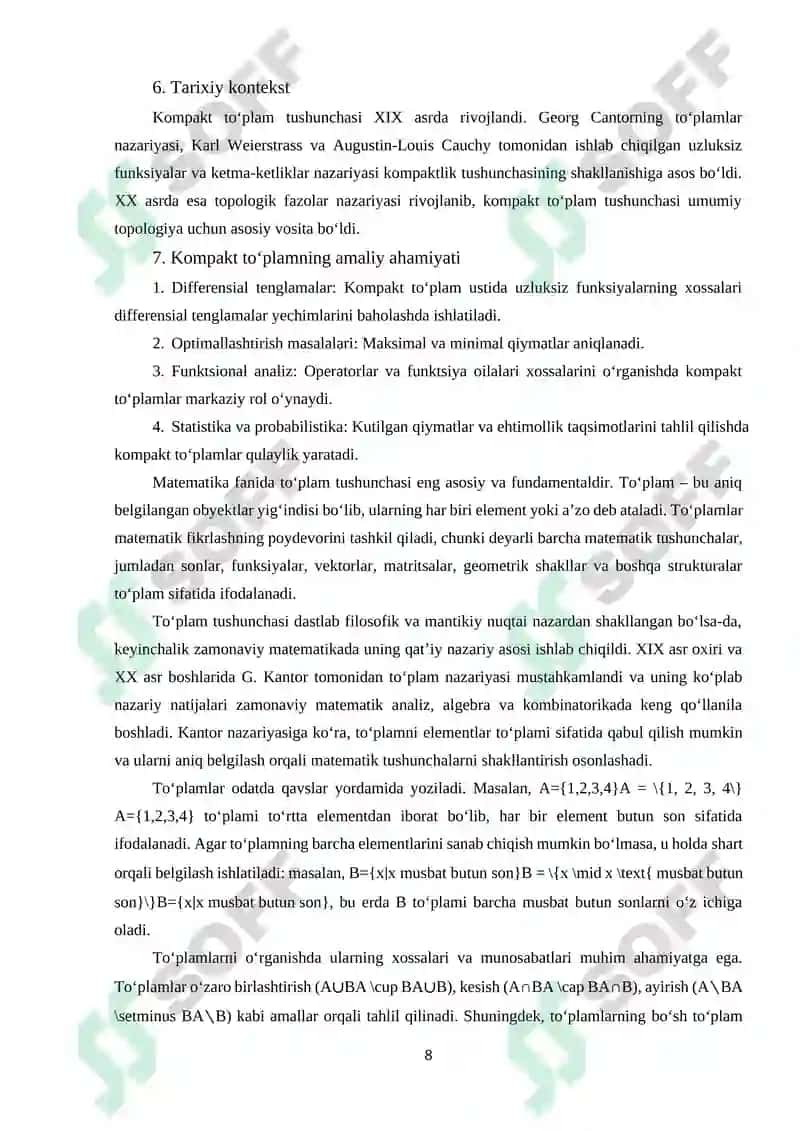 Kompakt To'plam, to'plamlar 8