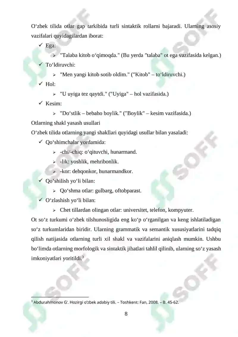 Hozirgi oʻzbek adabiy tilida ot soʻz turkumi 8