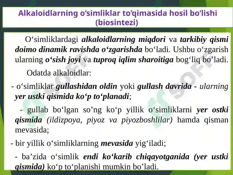 Alkaloidlar saqlovchi dorivor o‘simliklar 8