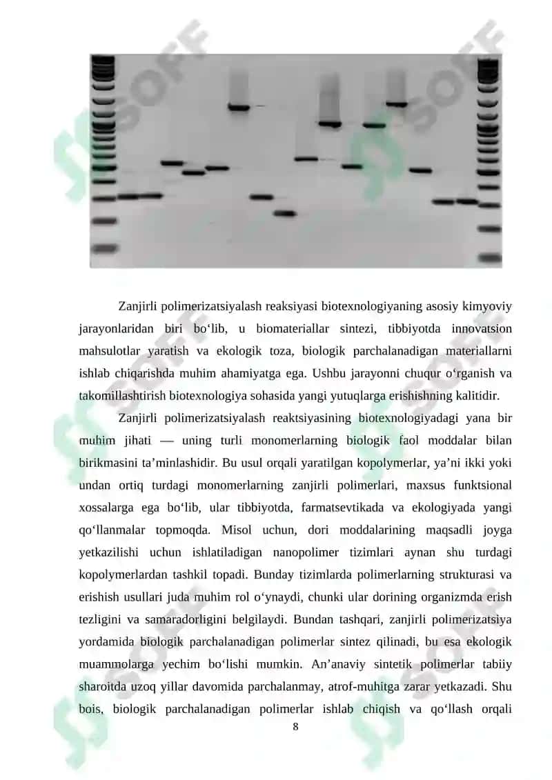 Zanjirli Polimerizatsiyalash Reaksiyasi (PSR) 8