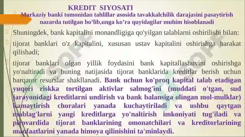 Tijorat banklarining kredit siyosati 8