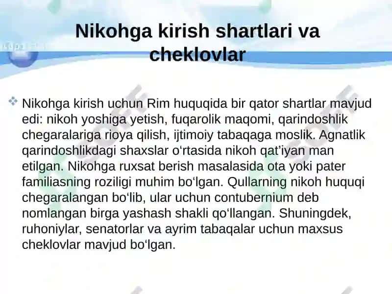 Rim huquqida oilaviy huquqiy munosabatlar 8