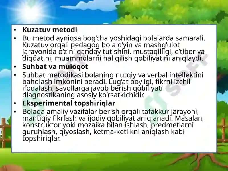 INTELLEKTUAL RIVOJLANISH DARAJASINI ANIQLASH METODLARI 8