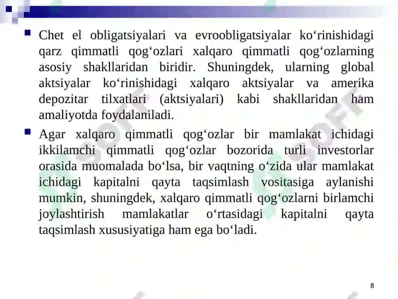 Xalqaro moliya va Xalqaro moliya bozori 8