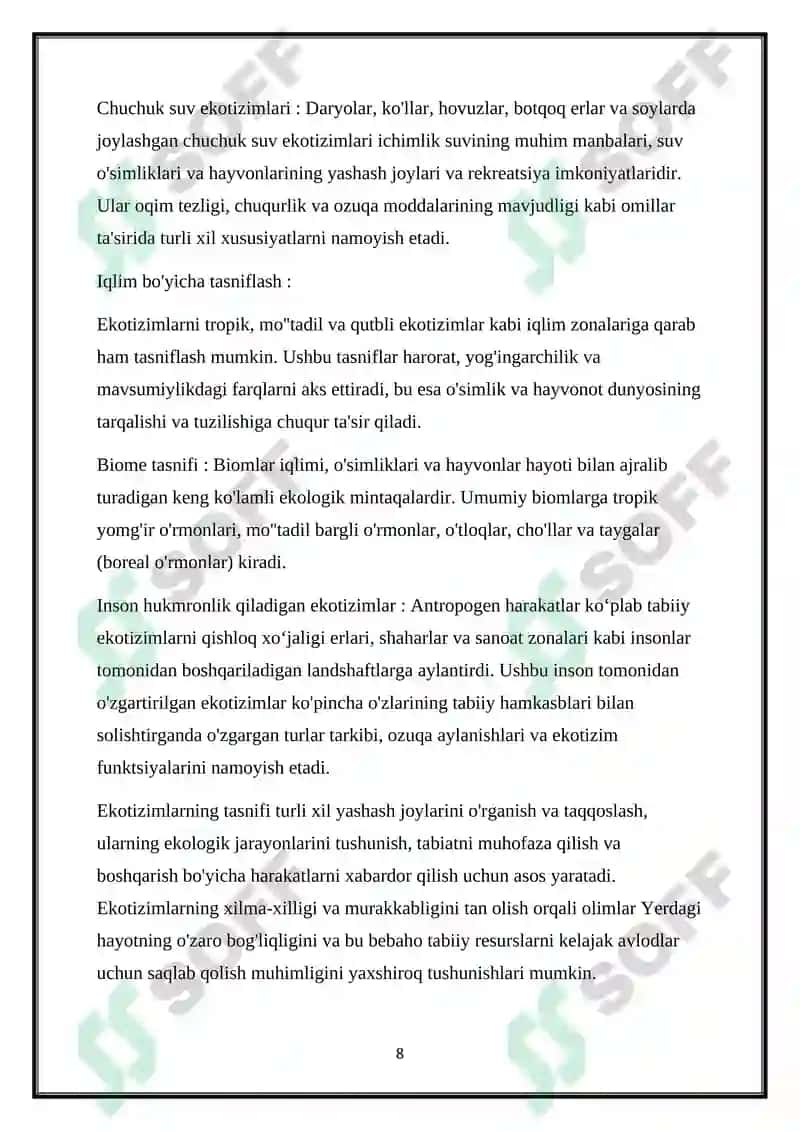 Ekotizim va ularning tasniflanishi 8