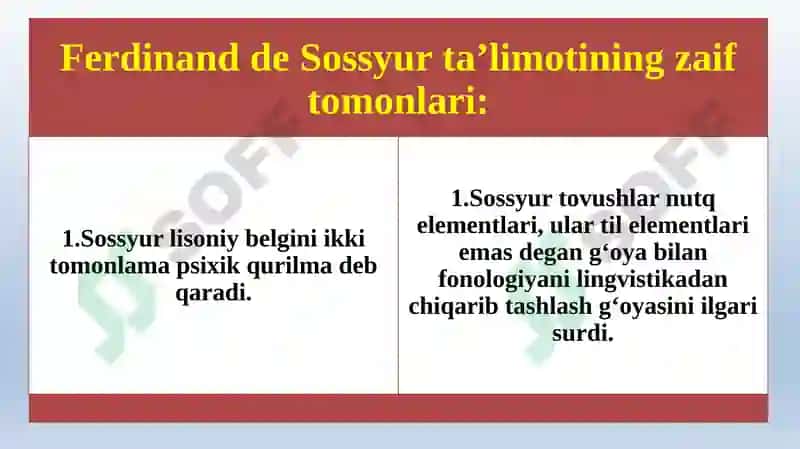 DE SOSSYURNING LINGVISTIK NAZARIYASI. TILSHUNOSLIKDA STRUKTURALIZM. TIL – BELGILAR SISTEMASI SIFATIDA. SEMIOTIKA 8